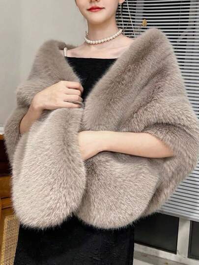 1 件女士高品质蓬松狐狸时尚披肩，适合婚礼、派对和聚会，温暖毛绒披肩，女士秋季服装