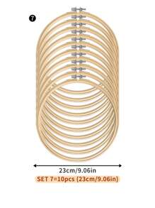 10pcs/Set Beige & Green Bamboo DIY Cross Stitch Embroidery Hoops, Suitable For Home Decor, Dream Catcher Accessories, Halloween & Christmas Decorations, Phone/Keychain/Bag Hanging Ornaments, Desk & Bedside Display