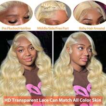 613 Body Wave Lace Front Human Hair Wig Brazilian Human Hair 613 Blonde HD Transparent Lace Frontal Human Hair Wig 180% Density Pre Plucked With Baby Hair For Women 28 Inch