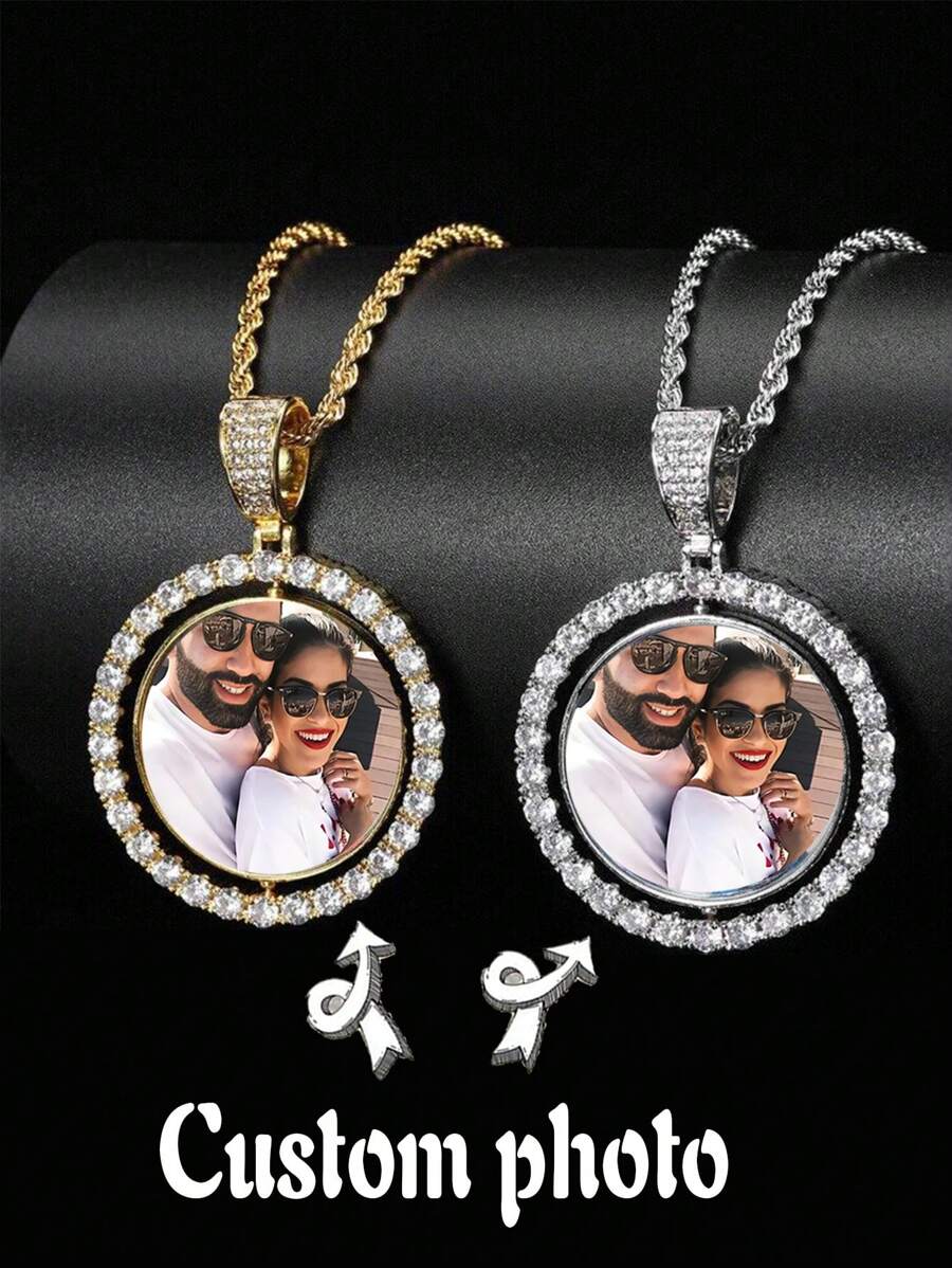 Customized Picture Necklace, Personalized Photo Pendant Necklace, Men's And Couples' Memorial Gift Gold, Rose Gold, Silver Stylish, Fall Fashion, Vintage, Unisex, Simple, Casual, Hipster, Goth, Punk Custom, Personalized, Unique Ideal Gifts For Her Her, Boyfriend, Girlfriend - Gold - View 1