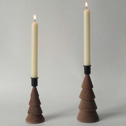 1个优雅松木圣诞树烛台，经典金字塔底座，月牙形，桌面摆件，适用于节日、装饰、餐桌摆设、房间装饰、婚礼中心摆件、圣诞家居装饰、圣诞礼物