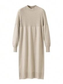 Nuevo vestido de punto cálido de moda de otoño e invierno para mujer - Caqui - Ver 1