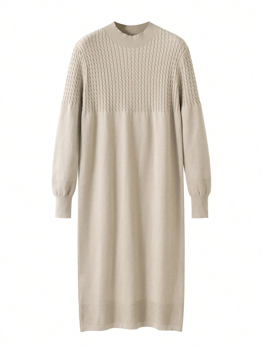 Nuevo vestido de punto cálido de moda de otoño e invierno para mujer - Caqui - Ver 1