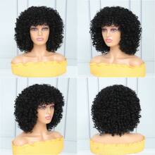 Peruca curta cacheada feminina de 12 polegadas com franja, peruca sintética afro crespa cacheada resistente ao calor, adequada para uso diário, natal, ano novo, carnaval, festival de música - Preto - Ver 5