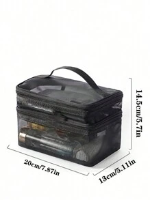 1pc Double-Layer Mesh Cosmetic Bag, Transparent Portable Organizer, Makeup Brush Holder, Popular Toiletry Bag, Cosmetics Storage Pouch, Large Capacity Multi-Compartment Design, Hand Bag, Beach Bag, Mesh Tote, Makeup Bag Makeup Travel Toiletry Organizer Clear Essentials Gifts Storage Zipper Accessories Nail Bags, Makeup Bag, Storage, Makeup Organizer