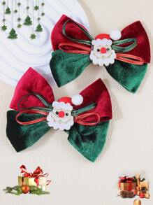 2pcs Girls Christmas Velvet Bow, Reindeer, Santa Claus Hair Clips, Cute & Elegant Party Hair Accessories For Kids