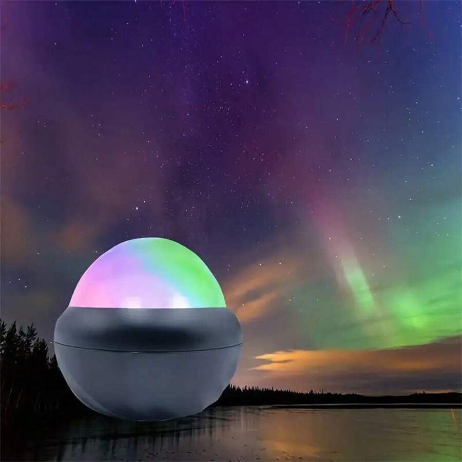YETHKE 极光灯投影仪 - 2 合 1 LED 北极光和海浪，遥控，具有 14 种效果 - USB 供电夜灯，适用于卧室、游戏室、家庭影院、天花板和派对 - 变色、可调光且节能 - 圓形北極 - 查看 1