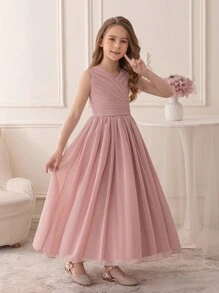 Teen Girl Pink Chiffon Dress Party Wedding Long Gown
