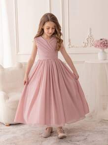 Teen Girl Pink Chiffon Dress Party Wedding Long Gown