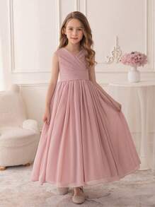 Teen Girl Pink Chiffon Dress Party Wedding Long Gown