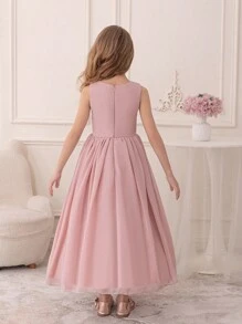 Teen Girl Pink Chiffon Dress Party Wedding Long Gown