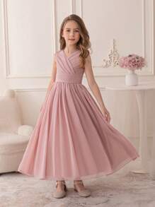 Teen Girl Pink Chiffon Dress Party Wedding Long Gown