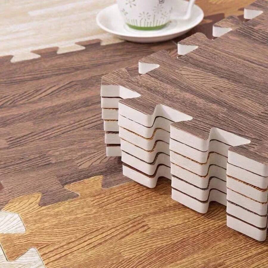 6 件装 EVA 地板垫木纹泡沫地板拼图泡沫游戏垫地毯垫家居装饰软地板垫 DIY 家居装饰 - 彩色 - 查看 1