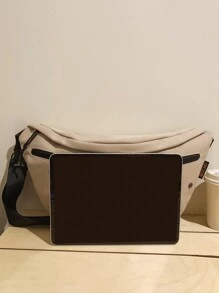 纯色街头风日系情侣胸包，大容量简约轻便单肩包，男女通用休闲户外运动斜挎包，适合外出、骑行和运动。 - 卡其色 - 查看 7