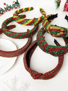 1pc Christmas Headband Striped Ribbon Bowknot Top Hairband, Shiny Tinsel Decor Party Hair Accessory For Women, Fashion Headpiece - Multicolor - View 7