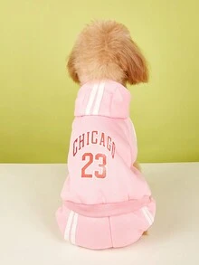 1 chiếc áo hoodie thể thao bằng lông cừu có chữ tiếng Anh, quần áo ấm áp cho mùa thu/đông dành cho chó nhỏ như Schnauzer, Pomeranian, Shiba Inu - Hồng - Xem 3