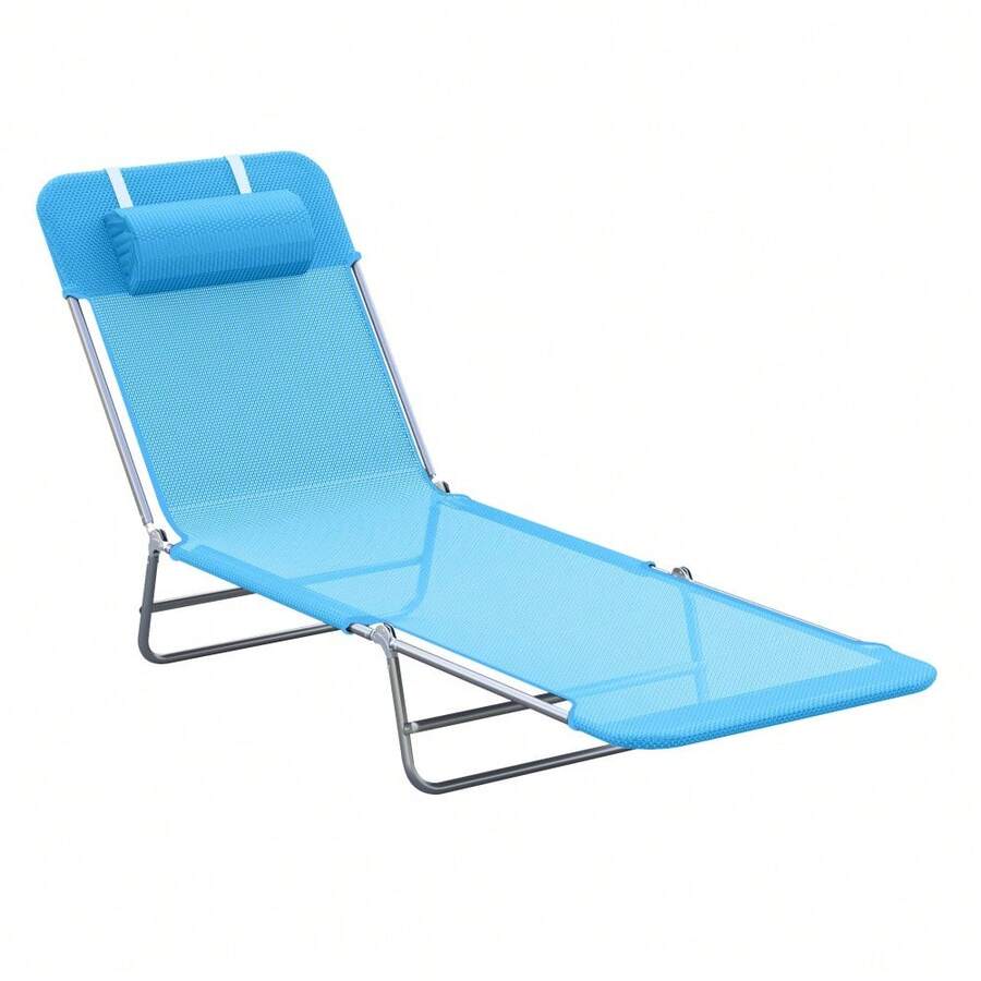 Outdoor Folding Sun Lounge Chair With Reclining Backrest & Pillow