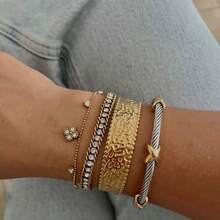 Trang sức thời trang Vòng tay bằng thép không gỉ mạ vàng 18K Jin dành cho phụ nữ Phụ kiện tiệc bán chạy Vòng tay và vòng đeo tay cho phụ nữ - Vàng - Xem 4