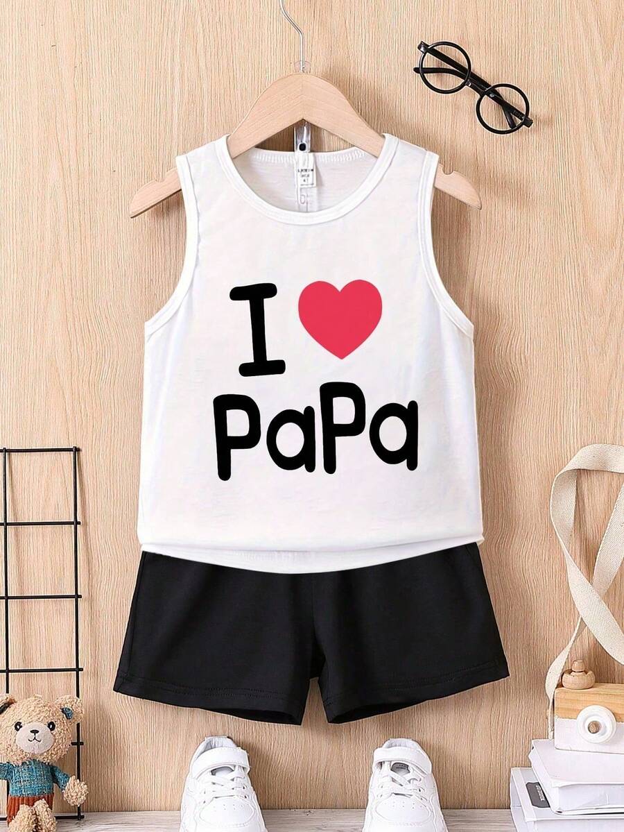 Summer Casual Simple Heart Print Sleeveless Tank Top For Young Boy - 白色 - 查看 1