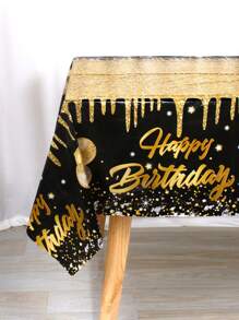 1pc 130*220cm Black Gold Balloon Style Birthday Party Disposable Rectangular Tablecloth, Table Runner Perfectly Decorated Birthday Coming-Of-Age Ceremony Party Room Table, Birthday Party Table Decoration Table Cover - Multicolor - View 3