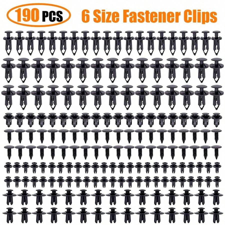 Set de 190 piezas con 6 tamaños de clips de plástico para automóviles, surtido de clips para paneles, parachoques y carrocería - 190 piezas - Ver 1