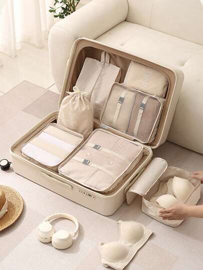 7 st/set packkuber bagageorganisatörer, hopfällbar necessär för resor, bärbara kompressionspåsar för tvätt, julklapp och resegåvor för skolstart