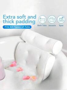1 pièce Oreiller de baignoire blanc simple avec 6 ventouses, coussin de relaxation du corps pour trempage au spa antidérapant de salle de bain, décoration de salle de bain, accessoires de salle de bain pour l'été