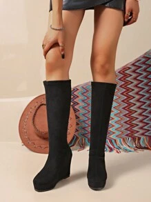 2024 Jesień/Zima Nowe Kozaki do Kolan Dla Niskich Kobiet, Modne, Smukłe, Wysokie Obcasy, Czarne, Elastyczne Kozaki do Uda, Uniwersalne - Czarne - Zobacz 7