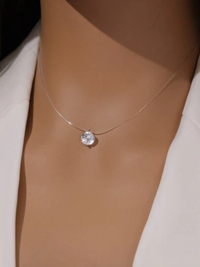 ELSEDES 1pc Handmade S925 Sterling Silver Sparkling Gemstone Transparent Circle Pendant Necklace, Highlighting Personalized Fashion, Quality Jewelry Suitable For Women's Daily, Party And Date Outfit