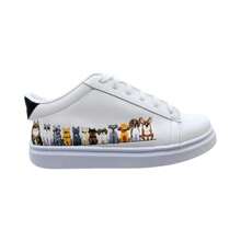 Embroidered Dog And Cat Tennis Shoes - White - View 1