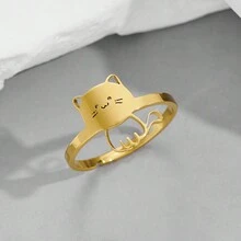 1 chiếc nhẫn mèo cưng bằng thép không gỉ dành cho phụ nữ Punk Animal Cat Nhẫn đeo tay có thể điều chỉnh cho người yêu thú cưng - Vàng - Xem 9