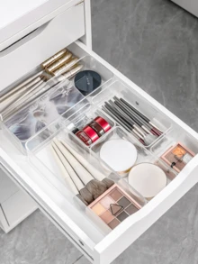 1 hộp đựng đồ để bàn tinh tế - Giỏ đựng mỹ phẩm trong suốt cho ký túc xá, hộp đựng son môi và phấn mắt, hộp đựng cọ trang điểm gọn gàng, kệ đa năng đựng đồ lặt vặt. - Trong sáng - Xem 6