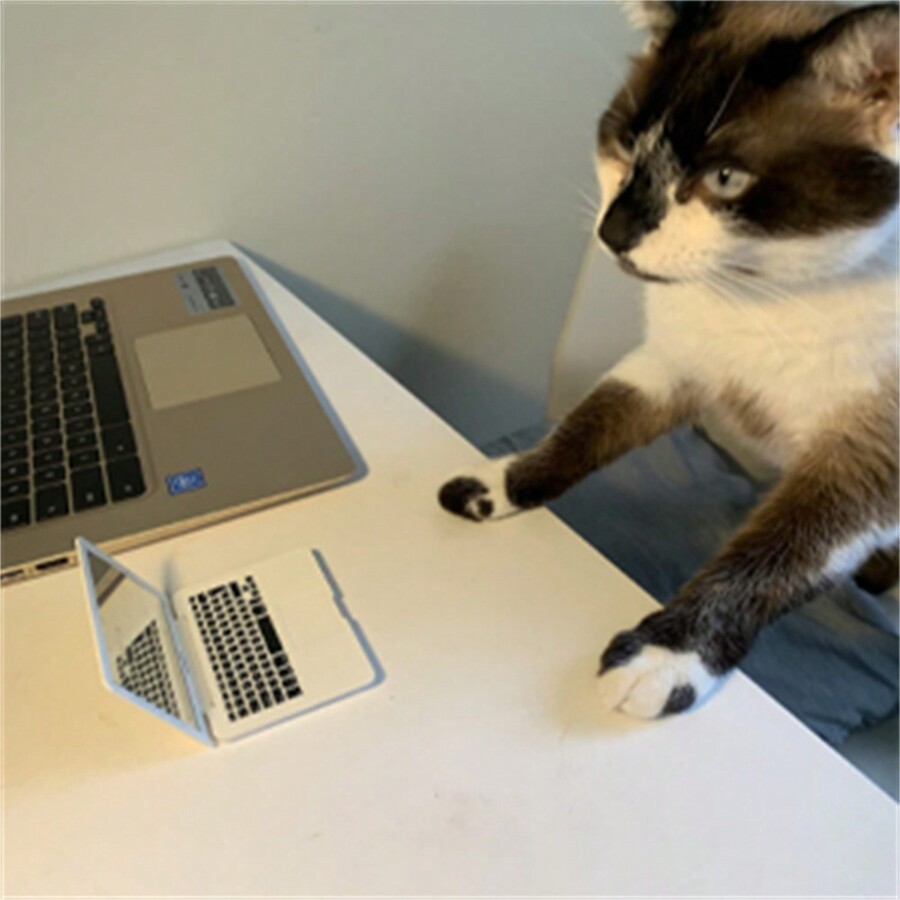 Mini Cat Laptop Toy Pocket Mirror, 3.7 X 2.5 Inch Small Folding Dog