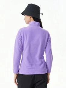 TECTOP 女士抓绒套头衫，长袖，极地抓绒经典款四分之一拉链，柔软轻盈，适合冬季穿着，随机发货logo，滑雪服 - 紫丁香色 - 查看 5