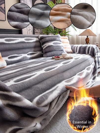 1pc Thickened Fleece Sofa Blanket, Faux Rabbit Fur Fabric, Anti-Dust And Non-Slip Sofa Cover, Modern Simple Style, Dustproof, Stain Resistant, Washable All-In-One Sofa Throw For Winter Warmth