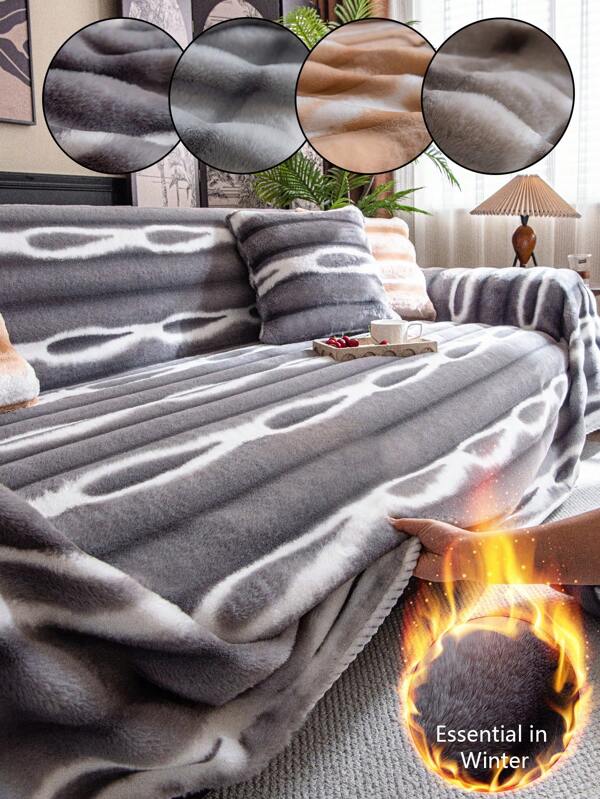 1 Stück Sofadecke aus dickem Fleece, Kunstfell-Stoff, staubabweisend und rutschfest, moderner, simpler Stil, staubdicht, fleckresistent, waschbar, Allround-Sofaüberwurf für Winterwärme