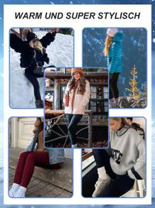 女士保暖内衬羊毛混纺紧身裤、高腰加厚保暖内衬修身裤、外套 - 黑色 - 查看 6