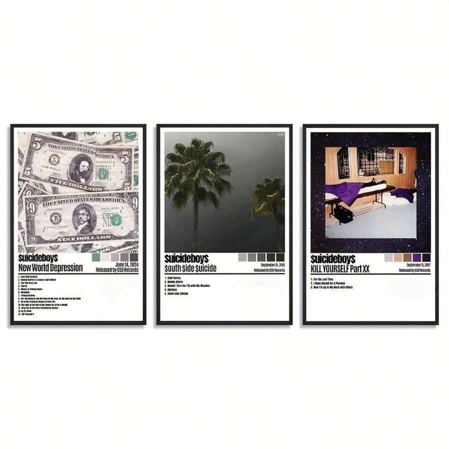 3 件现代音乐专辑封面帆布海报 - 非常适合卧室和客厅装饰，无框说唱歌手艺术印刷品，是送给音乐爱好者的理想礼物专辑封面海报音乐海报专辑封面 - 3pcs/set - 查看 1