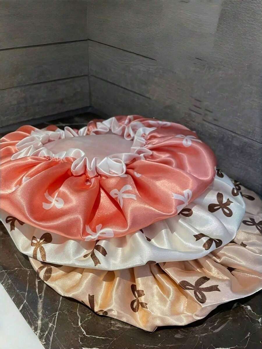 1pc Waterproof Double Layer Shower Cap, Elastic Bathing Hair Cover For