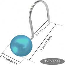 12 件复古珍珠装饰防锈金属浴帘挂钩，适用于浴室浴帘装饰、托儿所、艺术装饰 - 寶藍色 - 查看 2