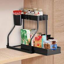 Hot Selling 1 Set Kitchen Sink Storage Rack With 2 Layers RL-Shaped Double Layer Pull Out Storage Rack For Bathroom Sink Or Kitchen Organizer Bathroom Cabinet Organizer Shelf - Multicolor - View 10