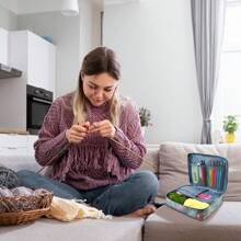 59 件/套人体工程学钩针套件，包括钩针、纱线、配件储物袋、针、剪刀、针迹标记，适用于 DIY 工艺品、针织、初学者（所有配件颜色随机） - 彩色 - 查看 7