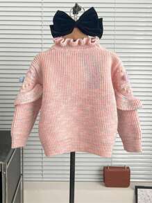 1 Áo len cổ bèo họa tiết trái tim và sọc cầu vồng dễ thương cho bé gái, thích hợp cho các buổi tụ họp, làm quà tặng, đi chơi, đi học, mùa xuân/thu/đông - Hồng - Xem 2
