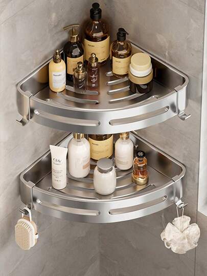 1pc Stainless Steel Wall Mount Bathroom Storage Organizer (Random Hook Style) Home Bathroom Decor Bathroom Accessories Bathroom Organizer Fall Decor Back To School