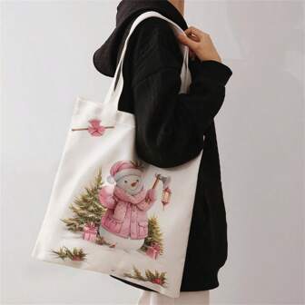 Christmas Pattern Double-Sided Printed Shoulder Handbag Printed Handbag Casual Travel Beach Bag Large Capacity Reusable Shoulder Shopping Bag Women's Casual Shoulder Bag Handbag Large Capacity Canvas Beach Bag Handbag Shopping Bag Printed Women's Grocery Shoulder Bag