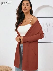 Cárdigan de punto de lana primavera y otoño modelos de mediados de largo con chaqueta de dama
