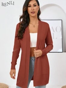Cárdigan de punto de lana primavera y otoño modelos de mediados de largo con chaqueta de dama