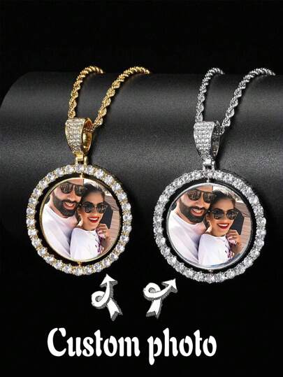 Customized Picture Necklace, Personalized Photo Pendant Necklace, Men's And Couples' Memorial Gift Gold, Rose Gold, Silver Stylish, Fall Fashion, Vintage, Unisex, Simple, Casual, Hipster, Goth, Punk Custom, Personalized, Unique Ideal Gifts For Her Her, Boyfriend, Girlfriend