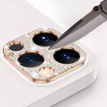 New One-Piece Gold Rhinestone-Studded Camera Lens Film For Mobile Phone, Works Comaptible With IPhone11, Compatible With IPhone11pro, Compatible With IPhone11pro Max, Compatible With IPhone 12, Compatible With IPhone 12mini, Compatible With IPhone 12pro, Compatible With IPhone 12promax, Compatible With IPhone 13, Compatible With IPhone 13mini, Compatible With IPhone 13pro, Compatible With IPhone 13promax, Compatible With IPhone 14, Compatible With IPhone 14plus, Compatible With IPhone 14pro, Compatible With IPhone 14promax, Compatible With IPhone 15, Compatible With IPhone 15plus, Compatible With IPhone 15pro, Compatible With IPhone 15promax, Compatible With IPhone 16, Compatible With IPhone 16plus, Compatible With IPhone 16pro, Compatible With IPhone 16promax Gift For Birthday, Family, Friends Sparkling Crystal, Lens Protector, Phone Accessories
