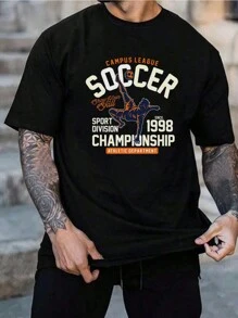 Hombres Casual Deportes Verano Fútbol Niños Alfanumérico Impreso Suelta T Shirt - Negro - Ver 1